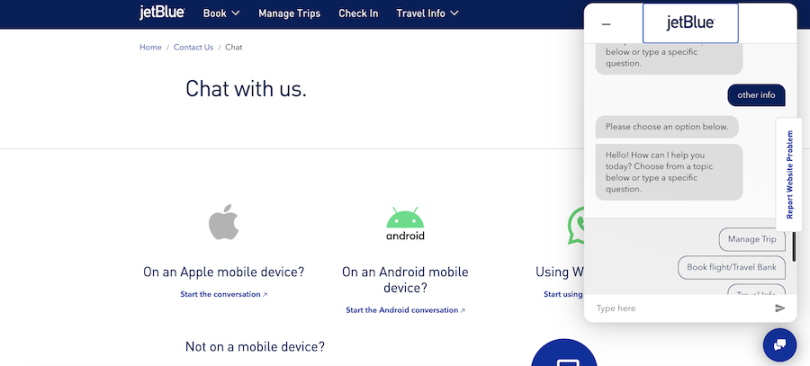 JetBlue chat service